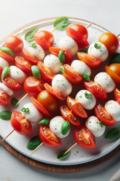 Fresh & Easy: No-Cook Tomato Mozzarella Skewers Recipe