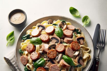 Savor Turkey Sausage Pasta with Creamy Mushroom Sauce