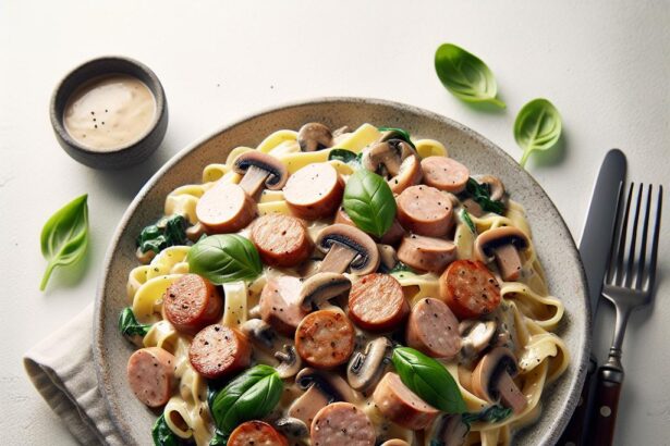 Savor Turkey Sausage Pasta with Creamy Mushroom Sauce