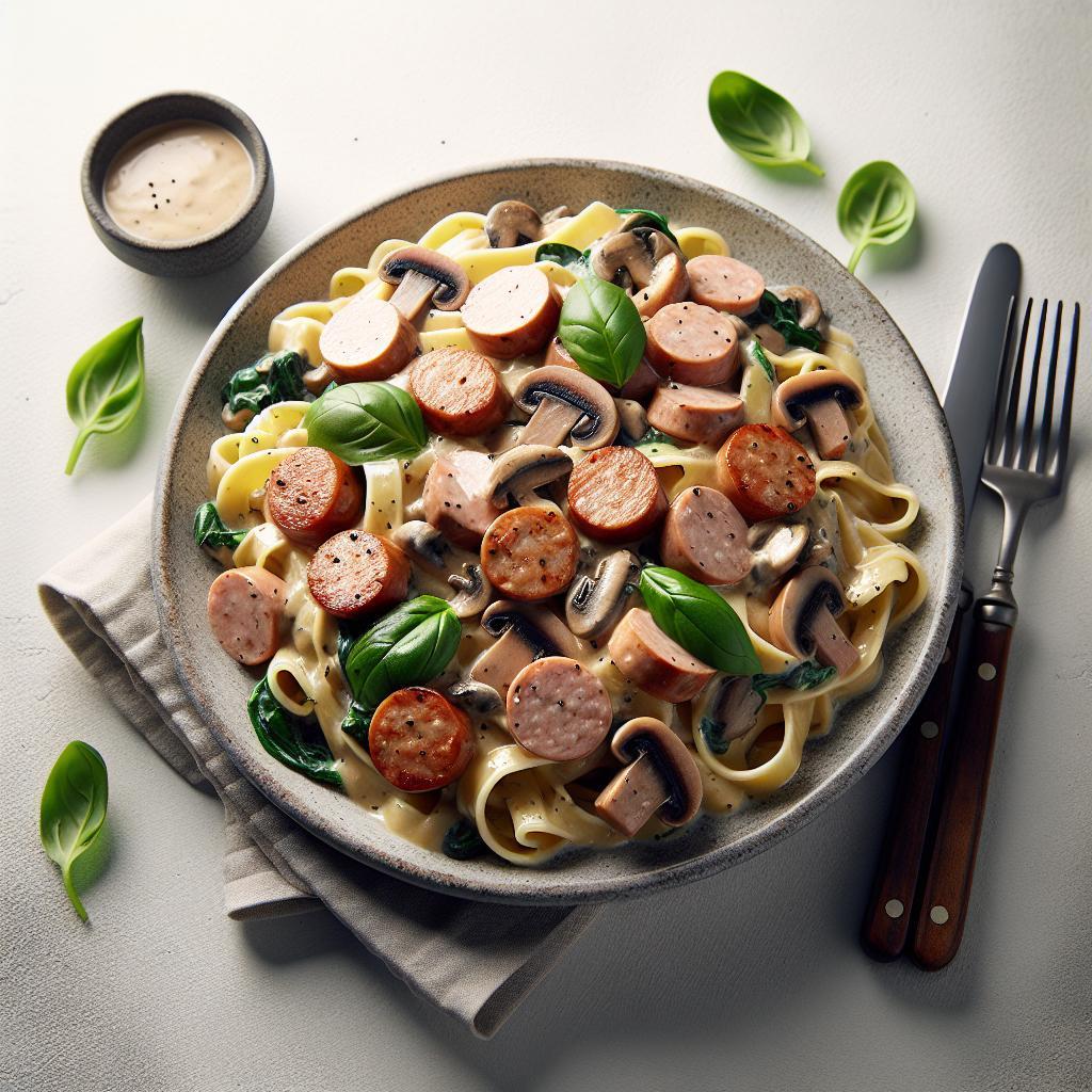 Savor Turkey Sausage Pasta with Creamy Mushroom Sauce