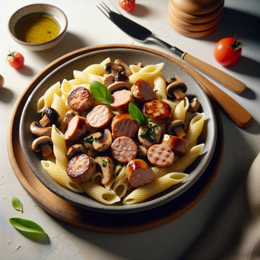 Savor Turkey Sausage Pasta with Creamy Mushroom Sauce