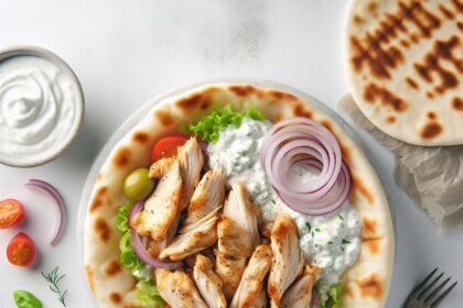 Savor Authentic Greek Chicken Gyros with Creamy Tzatziki