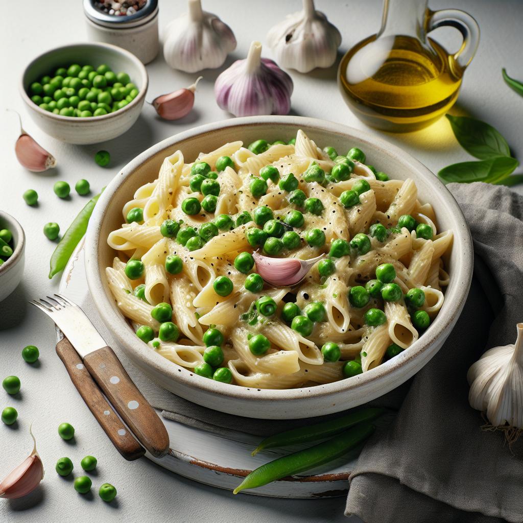 Savor the Flavor: Creamy Garlic Pasta with Sweet Peas Delight